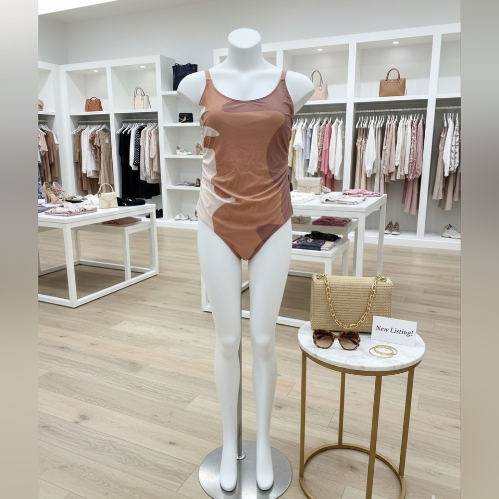 Abstract One-Piece Swimsuit | Neutral Tones | Plus Size 3X